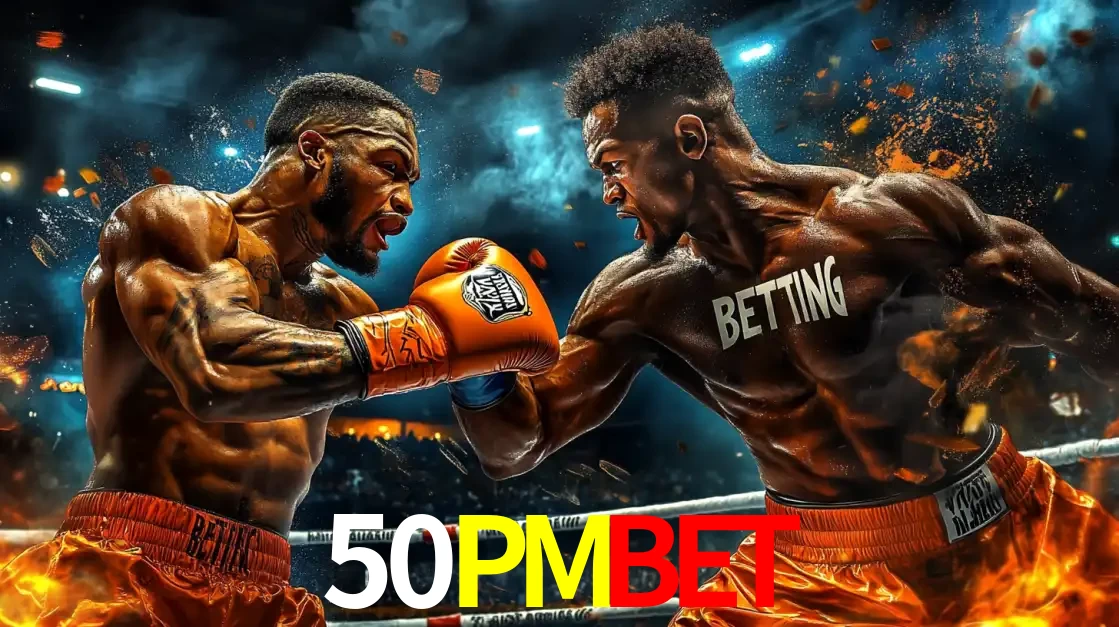Dois boxeadores em uma luta intensa e explosiva, representando a adrenalina e as oportunidades de apostas em esportes de combate disponíveis na plataforma 50PMBET.