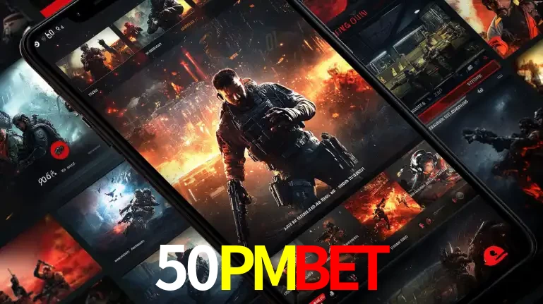 Tela de um celular exibindo uma galeria de jogos de tiro com temática militar, mostrando a variedade de e-sports disponíveis para apostas na plataforma de entretenimento 50PMBET.