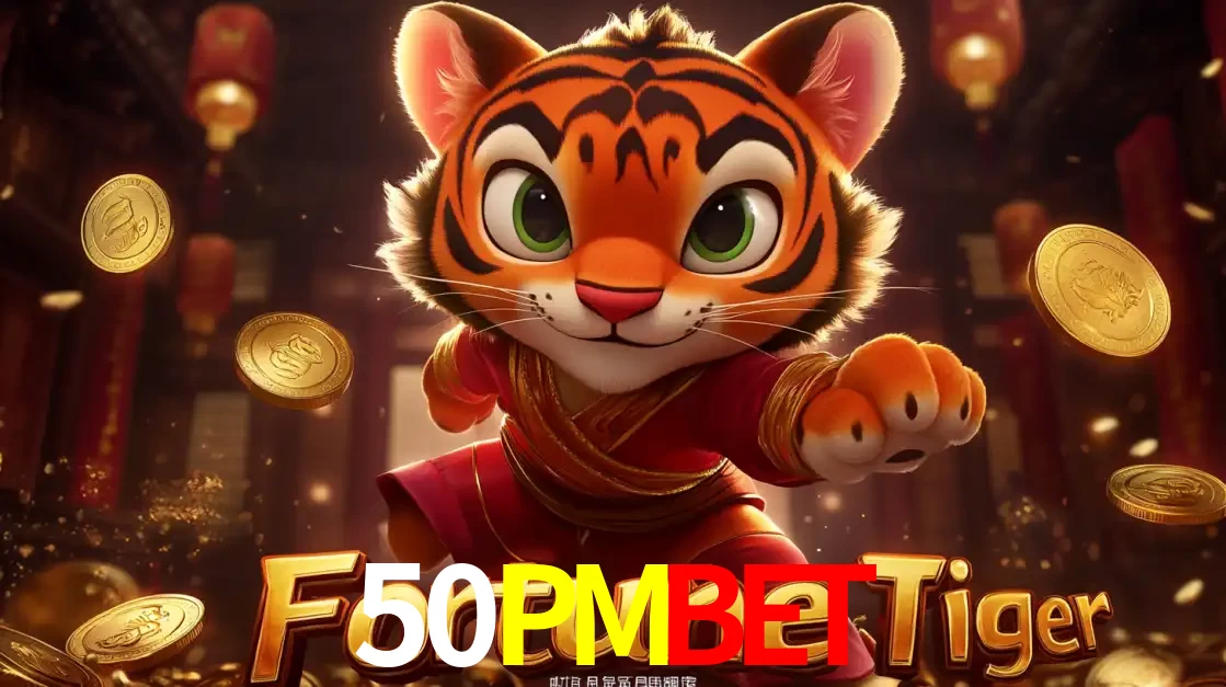 O carismático mascote do jogo de slot Fortune Tiger, um tigre fofo em pose de artes marciais, pronto para trazer sorte e multiplicadores de ganhos no cassino online 50PMBET.