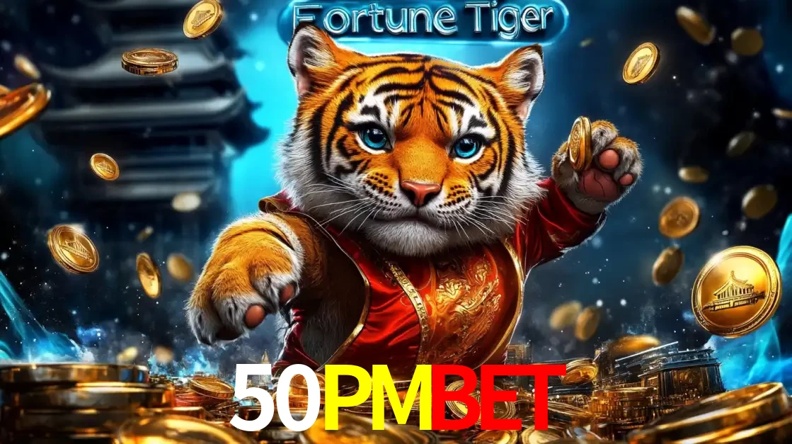 Imagem promocional do jogo de slot Fortune Tiger, com um tigre majestoso em traje tradicional cercado por uma fortuna em moedas de ouro, disponível agora no cassino 50PMBET.